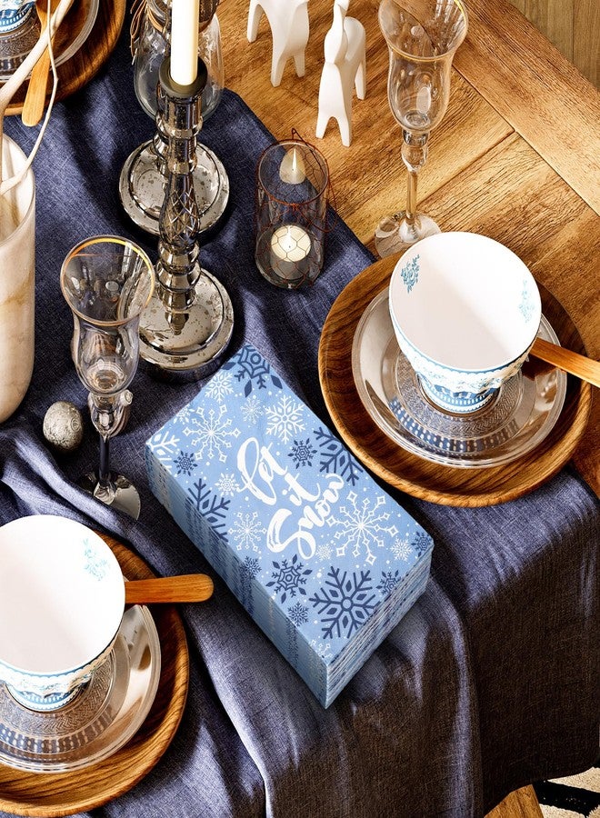 JarThenaAMCS 100Pcs Winter Guest Napkin Blue And White Snowflake Disposable Paper Napkin Guest Dinner Hand Towel For Christmas Party Bathroom Table Decor - Image 5